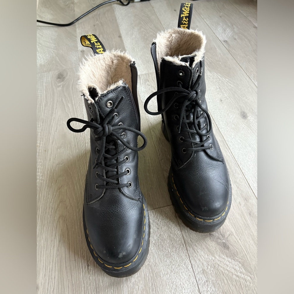 Dr Marten Jadon Black Leather Boots with Fur Lining